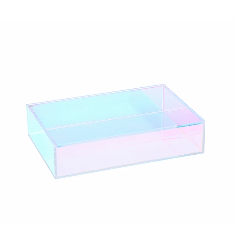 Clear Square Cube Small Acrylic Gift Box Acrylic Iridescent Rainbow Storage Acrylic Organizer Box