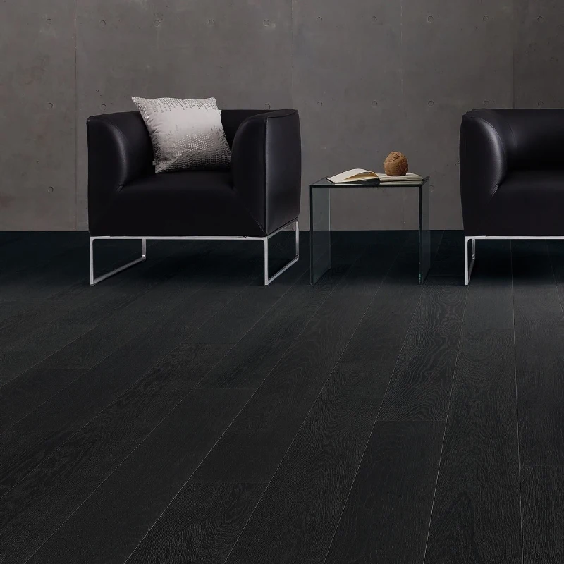 Modern Style Black Oak Engineered Wood Flooring Indoor Living Rooms Click Installation Waterproof Brushed Natural Veneer