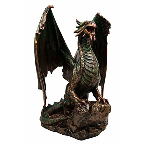 Wholesale handmade animal figurines custom crafted for home decor unique resin bronze dragon standing on rock figurines