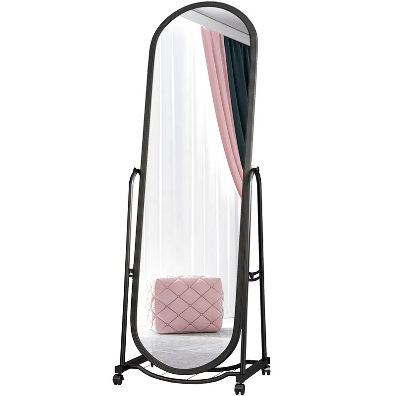 WINER M&G Black Metal Full-Length Mirror Standing Dressing Mirror With Movable Wheels