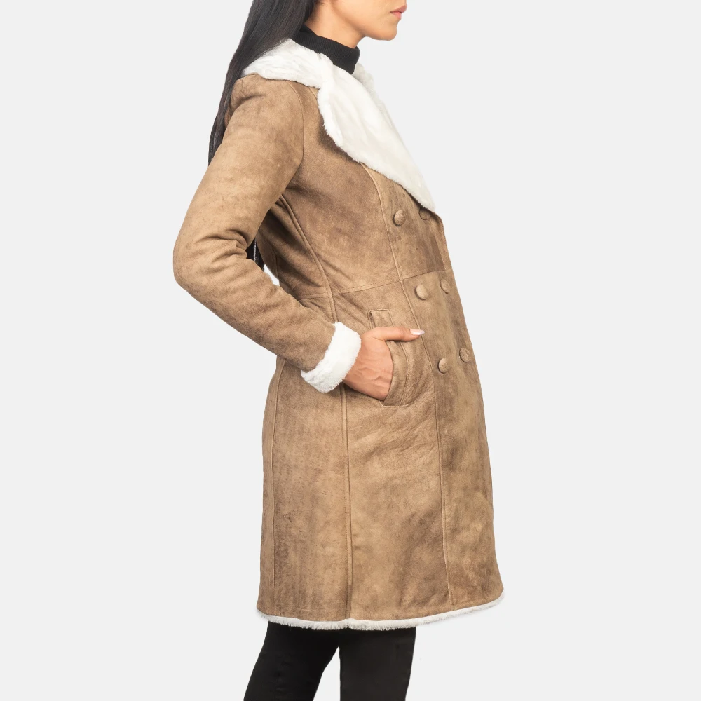 Light Brown Fur Fashionable Breathable  Leather Toscana Sheepskin Fur Coats for Women Warm Winter Clothes Jackets for Ladies