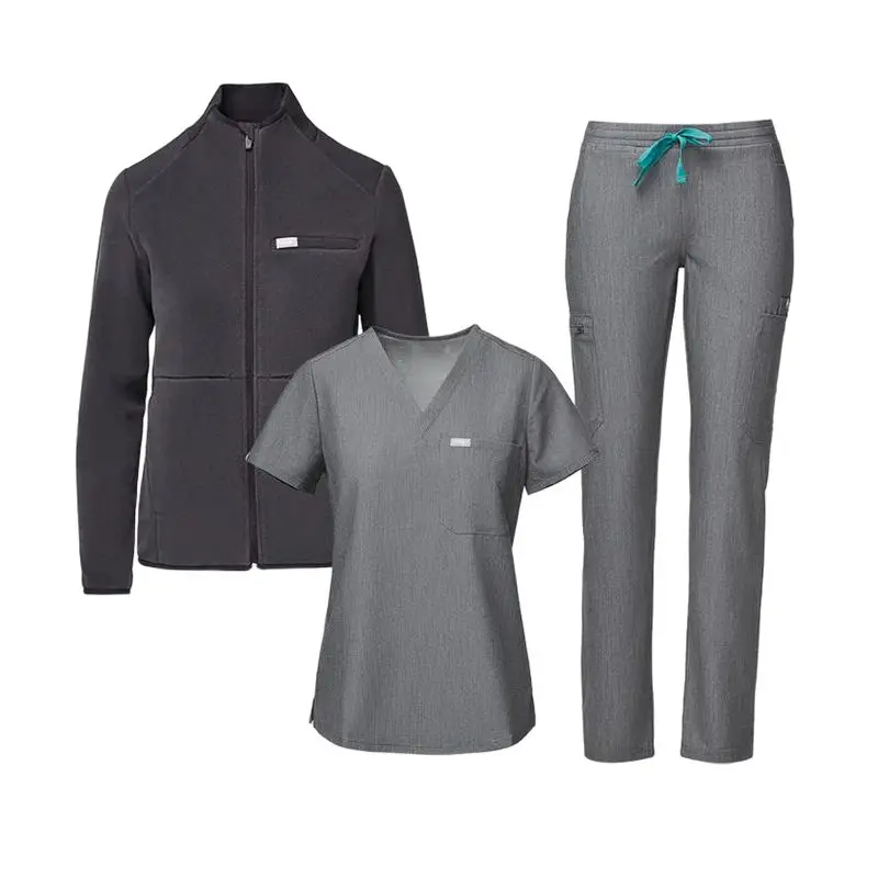 Wholesale Customized Green Jacket Three Pieces Set Elegant Nurse Uniform Scrub Sets Women Scrubs Uniforms Sets Nurse