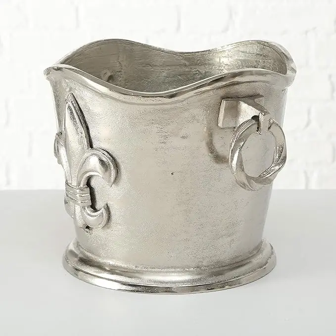 Luxury Champagne Bucket Wine Cooler French Flair Fleur de Lis Crest Hand Cast Aluminium Old World Craft Finish up to 8 Bottles