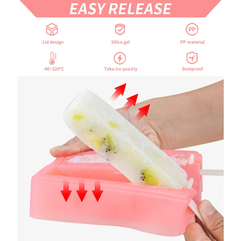 2 Cell Ice Cream Mold Ice Handmade Dessert Silicone Popsicle Mold For Freezer Fruit Ice Cube Maker Reusable Forms