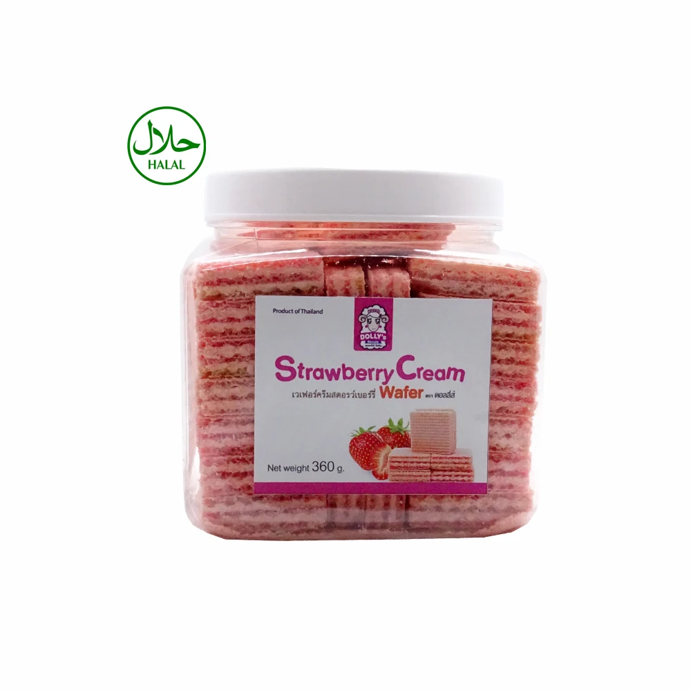 Halal Wafer Filled Cream Strawberry Flavors Export Qualities Thailand Wafer Snacks Bulk Packaging Jar 360g
