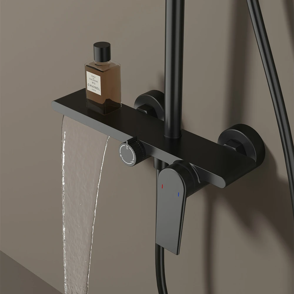 Free Delivery Black Waterfall Shower Tap Rainfall System Shower Mixer Set Bathroom Baby Shower Kit Set