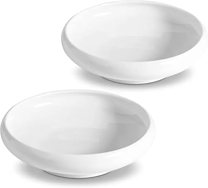 Curved Edge Wide Ceramic Pet Food Bowls with Silicone Mat Easy-Eat Oval Shape Prevents Cats from Touching Beards for Water Feed