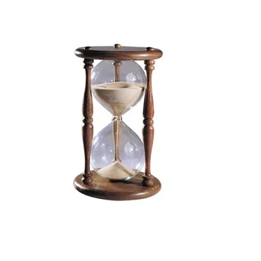 Metal & Glass Sand Timer With Antique Gold Plating Finishing Round Shape With Wheel Design Base For Measuring The Time