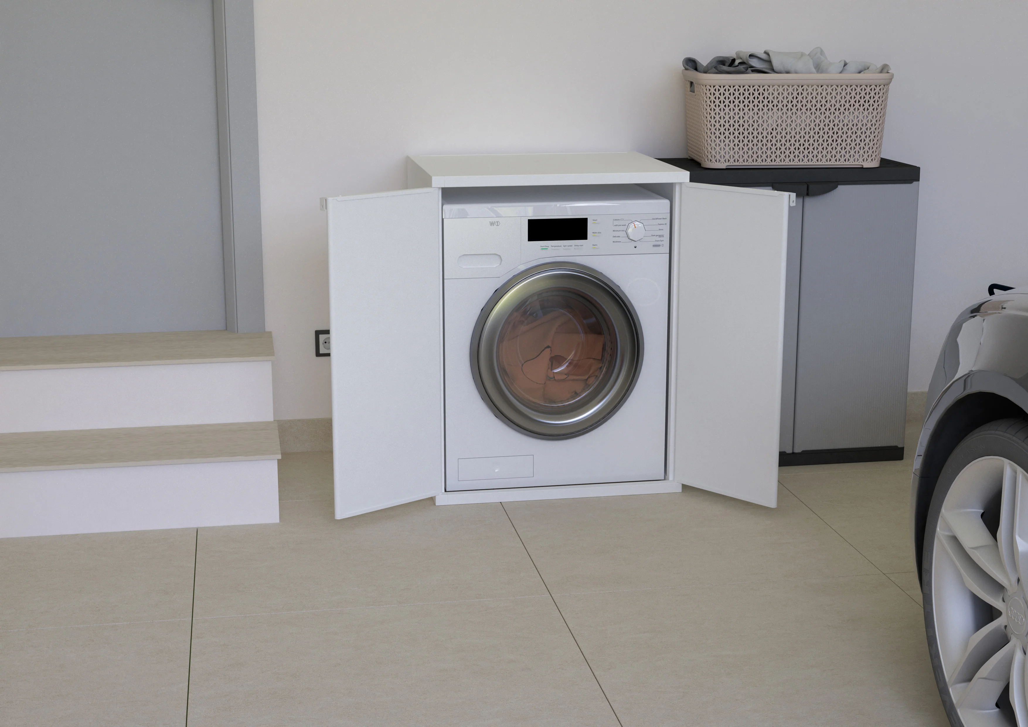 High Quality Modern Design PVC Laundry Machine Cover Cabinet Easy to Assemble for Indoor Use Made in Italy for Wholesale Export