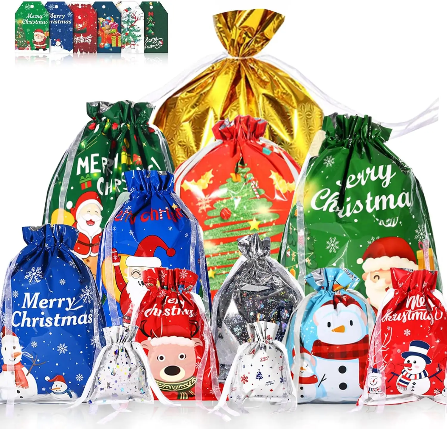Ready To Ship Drawstring Gift Bag Recyclable Candy Bag for Kids Snowflake Christmas Gift Bag for Packing