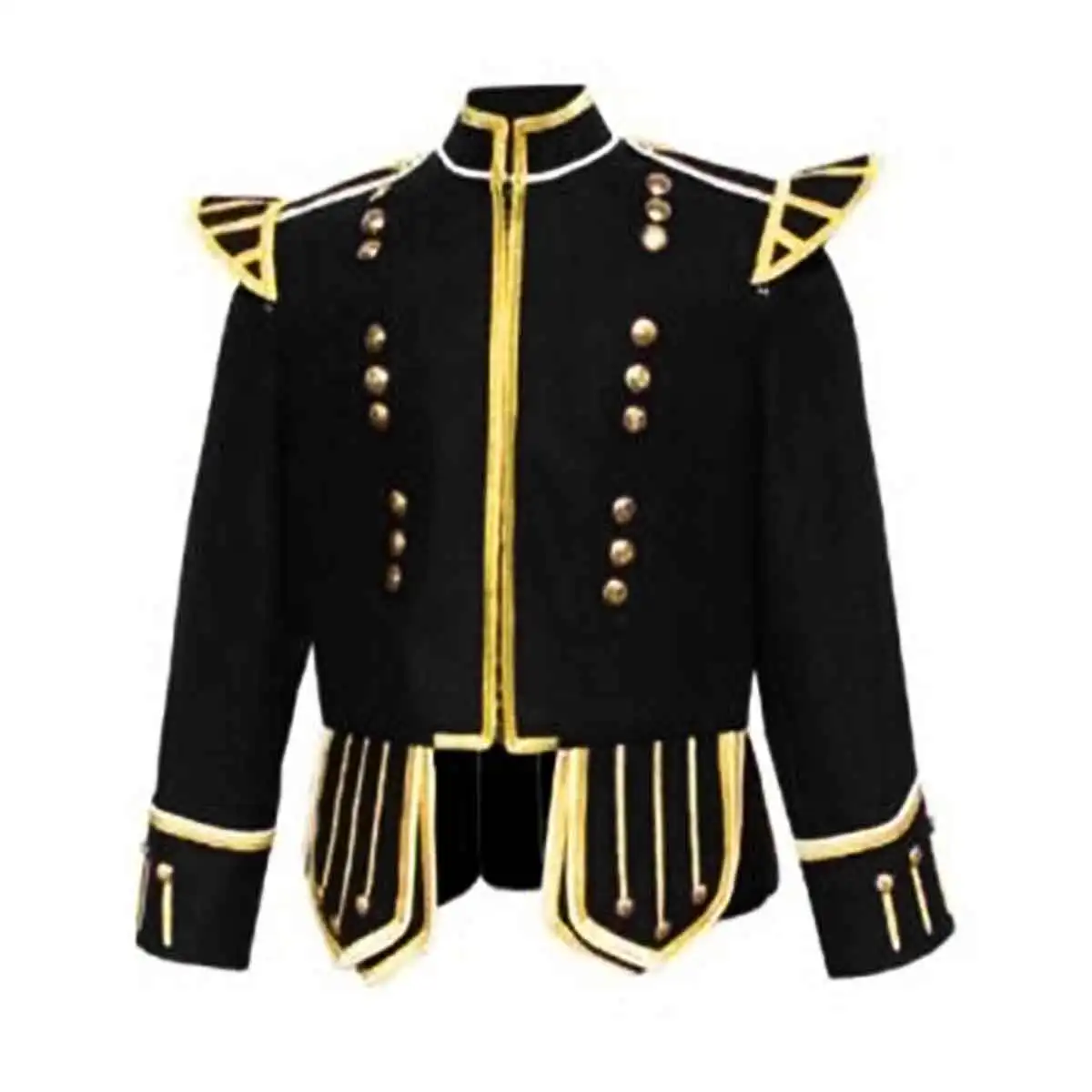 Highland Pipe Band Doublet house-of-scotland-pipe-band-black-doublet-blazer-wool-gold-braid-and-white-piping Highland Wear