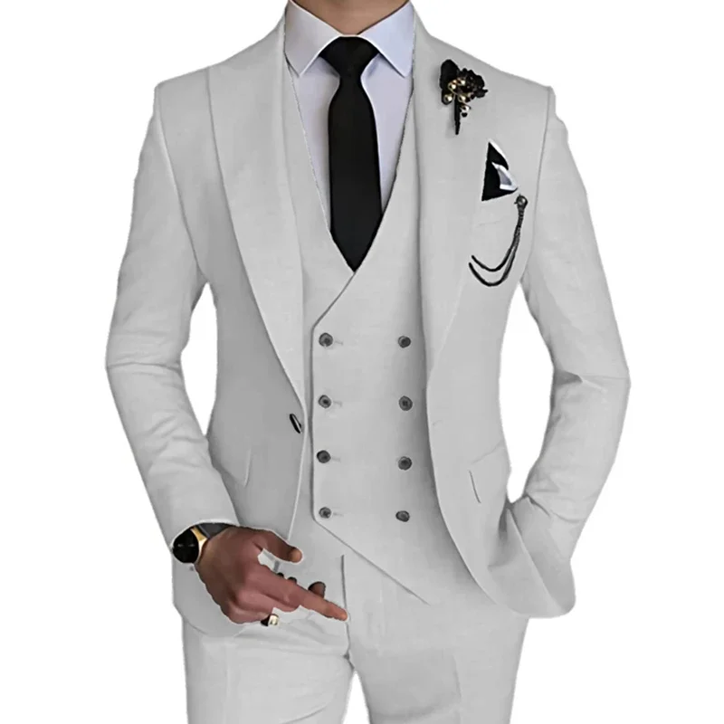 Fashion New Men Leisure Boutique Business Solid Color Breathable Wedding Suit Coat Pants Vest 3 Pcs Set Dress Blazers Jacket