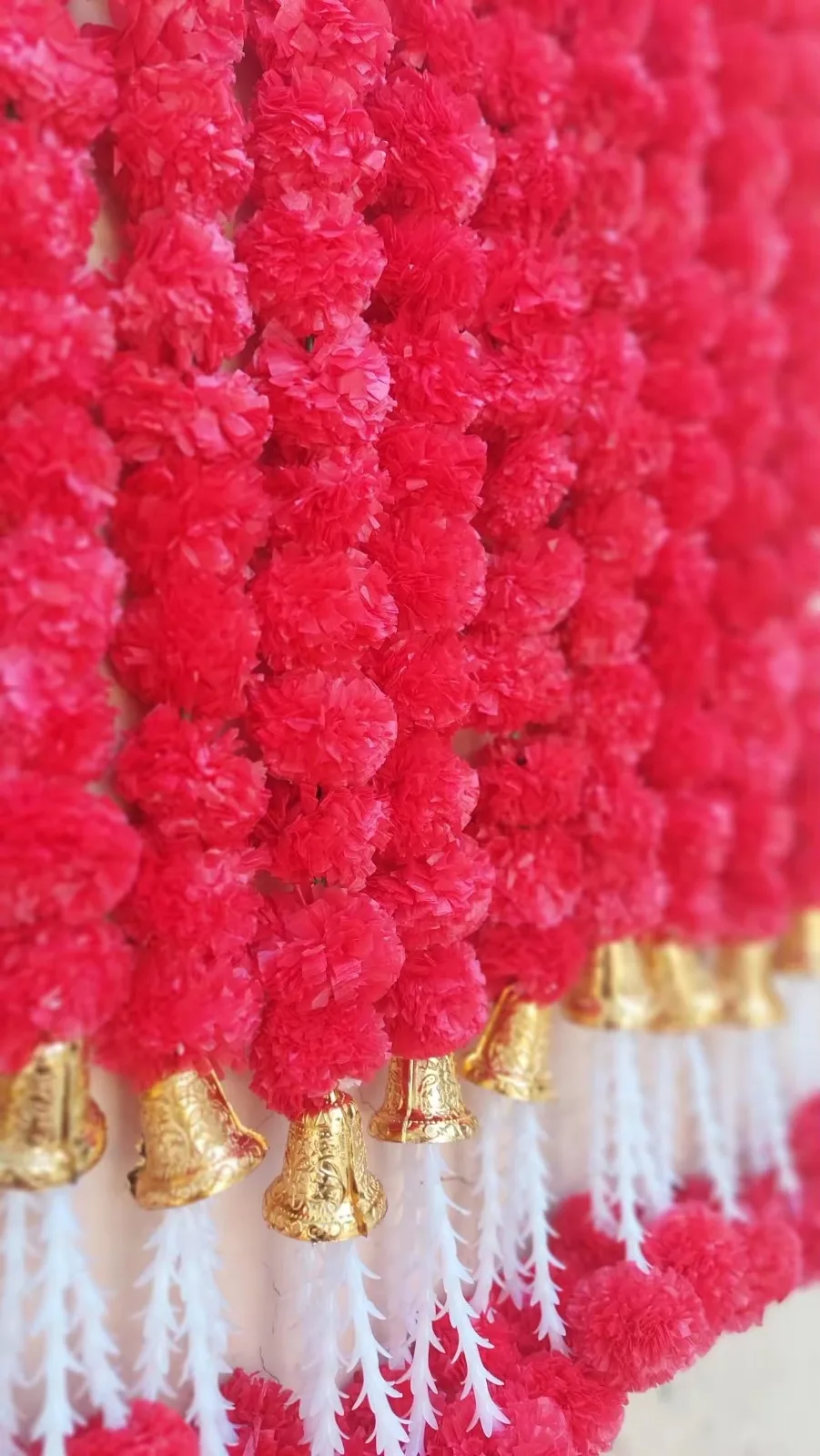 Artificial Marigold Garlands with Bells & Rajnigandha BunchFor Indian Wedding, Diwali , Christmas Decoration