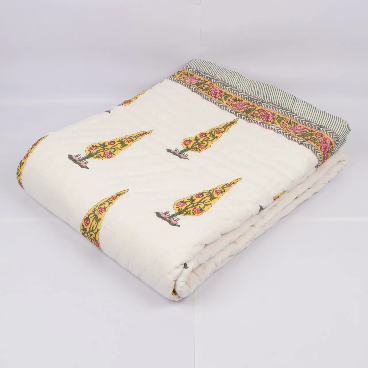 Indian Wholesale Hand Block Print Cotton Kantha Quilt Queen Size Customized Wholesale Block Floral Printed Kantha Quilts