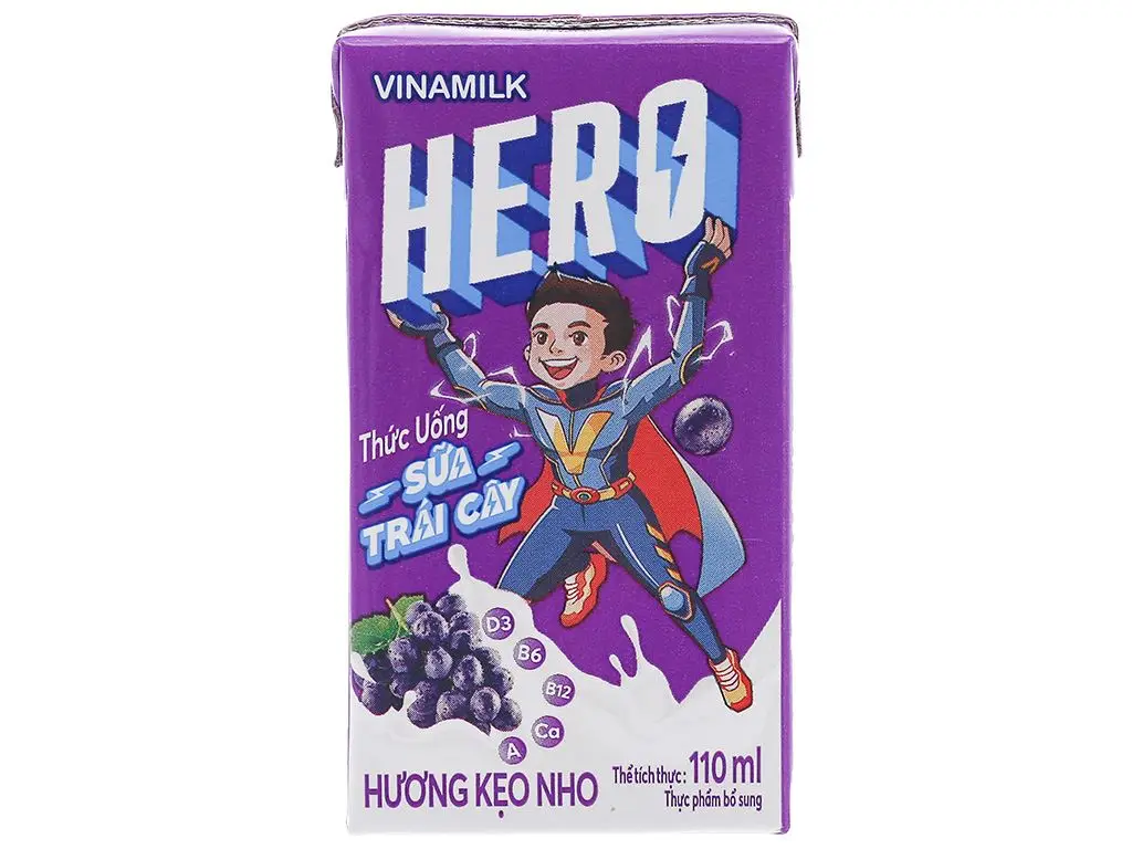 Vinamilk-Hero-окружающий питьевой йогурт для детей-аромат винограда-оптовая продажа 110 мл x 48 коробок в коробке HALAL ISO GMP
