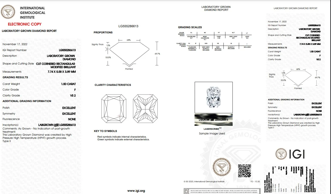 F Color VS2 Clarity Size 1.50Ct Polished Labgrown Diamond Radiant Shape HPHT-CVD Diamond  Jewelry Loose Diamonds