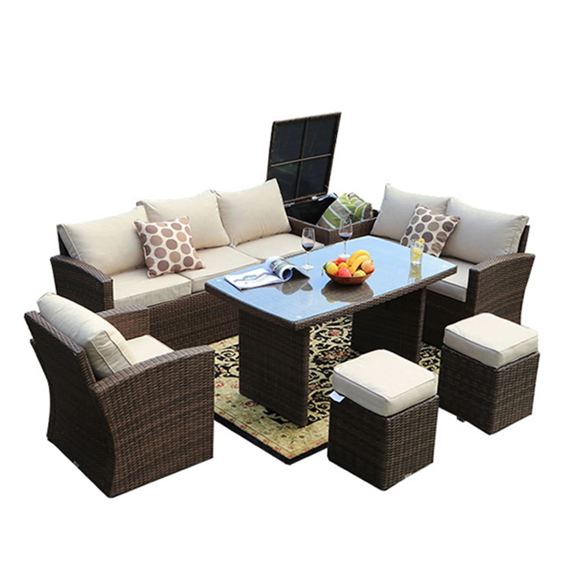 Wicker Furniture Modern patio Garden Furniture Comfortable Outdoor Poly Woven Rattan Patio Sofa Conversation Set