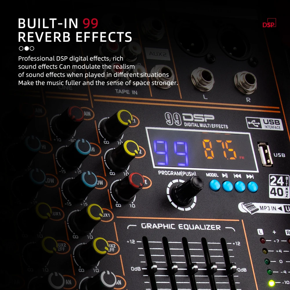 Audio mixer 4 channel mixer DSP reverberation effect professional Blue tooth USB audio mixer balance family karaoke stage