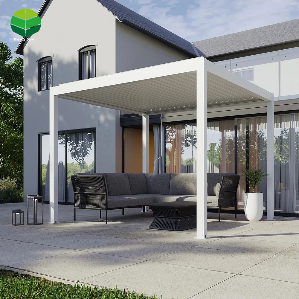 3*3 4*4 * Outdoor Modern Aluminum Motorized Louvre Roof Sun Bioclimatic Pergola Metal Customized Electric Panel Waterproof