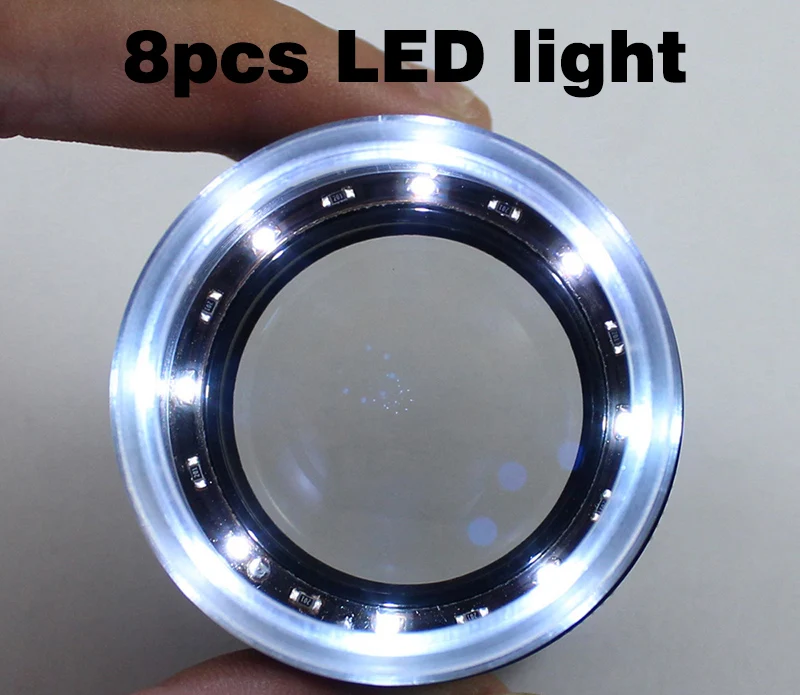 High Resolution Handheld Portable Magnifier 10X LED Metric Scale Reticle Loupe