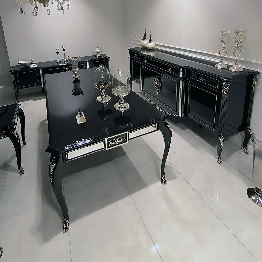 European Black Vintage Baroque Antique Furniture Wooden Sofa Living Room Dining Table Luxury Carving Chair Console Cabinet