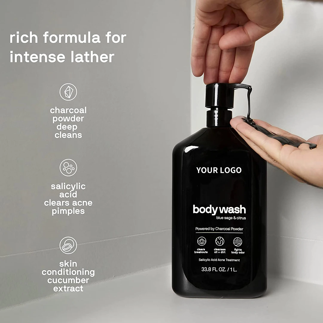 New Organic Natural Body Wash Charcoal Powder Deep Cleaning Pore Peeling Off Skin Whitening Salicylic Acid Shower Gel