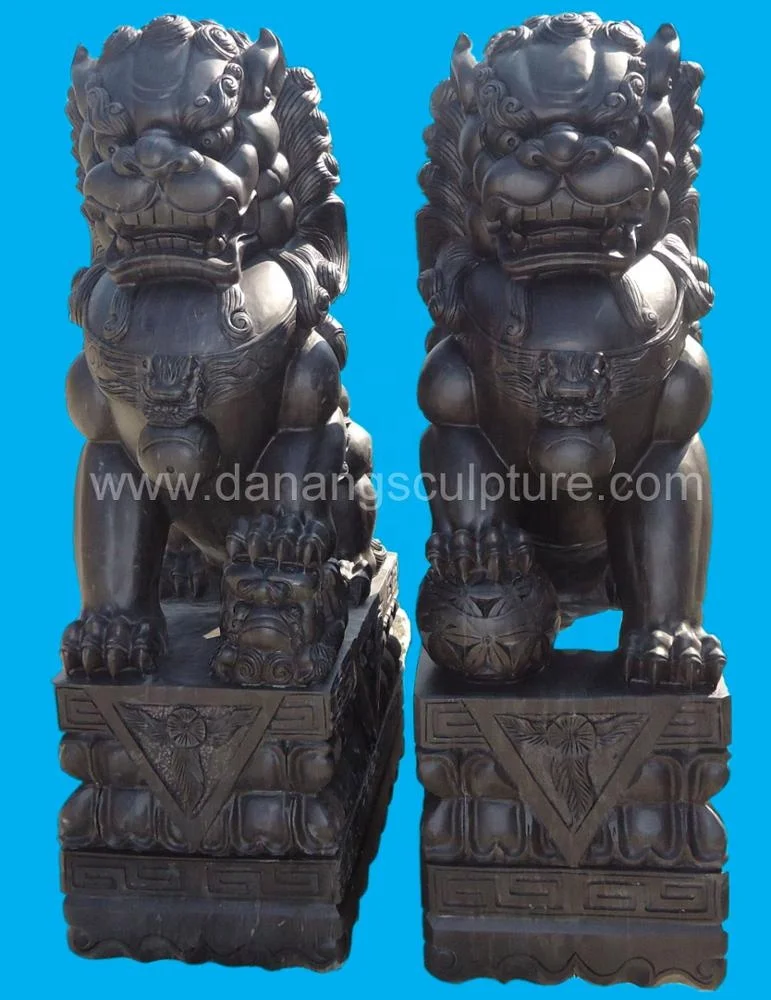 Vietnamese Factory Hand Carved foo dog statue black marble statues fu dogs statue sculpture carving