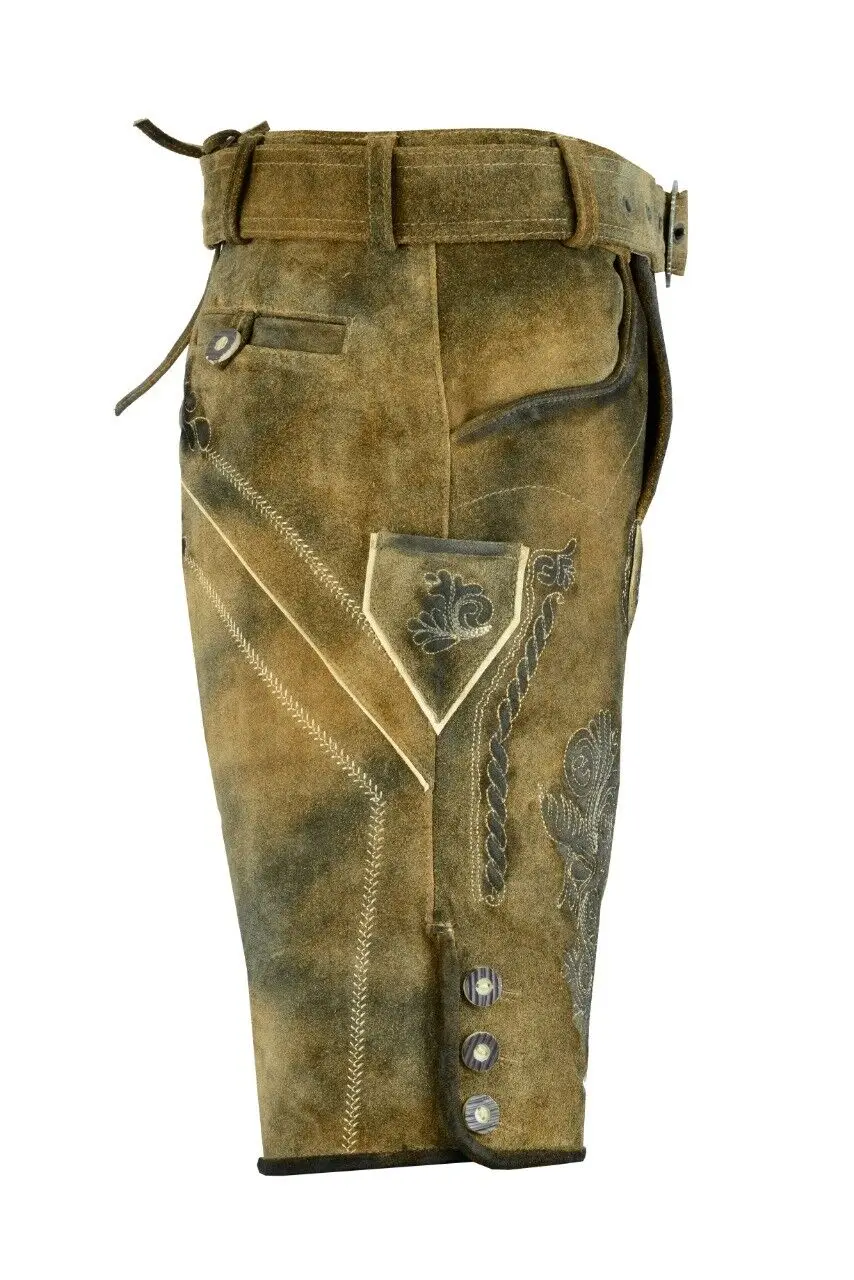 GERMAN BAVARIAN PURE LEATHER TRACHTEN MEN WEAR OKTOBERFEST NEW LEDERHOSEN SHORTS