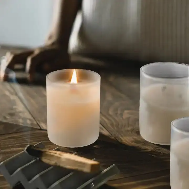 Glass Vessel Luxury Mini 9oz Custom Frosted Matte Black Transparent Empty Candle Jars with Bamboo Wooden Lids