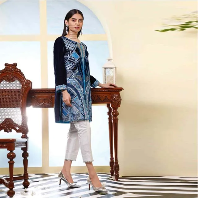 High Quality Embroidered Velvet Shirt Embellished with Dori Piping Indian and Pakistani Beautiful Casual Dresses