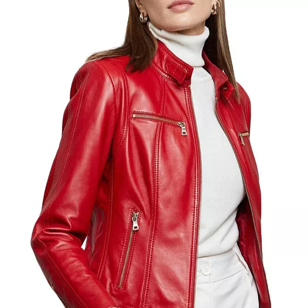 High Quality Red Women Leather Jacket, Plus Size Women Jacket Custom Genuine Soft Sheepskin Leather Jackets For Women
