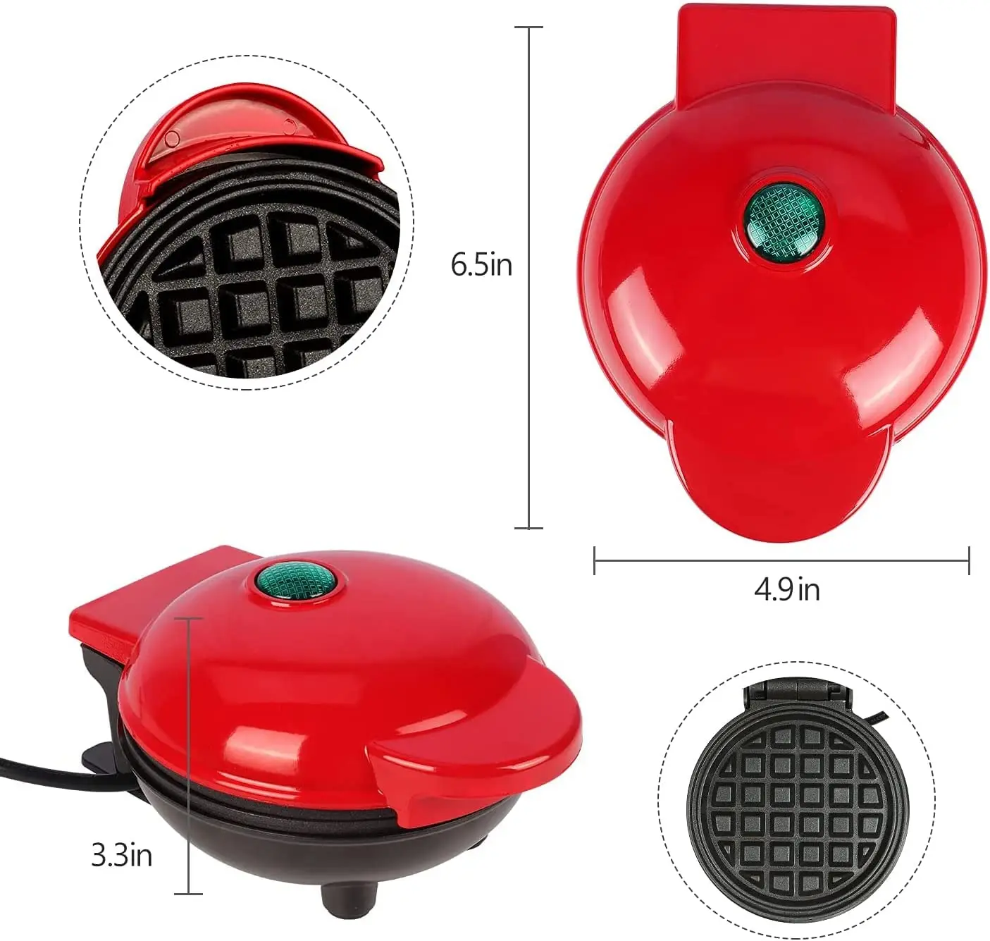 Non-stick Mini Electric Waffle Maker Waffle Iron for Individual Pancakes, Belgian Waffles, Cookies