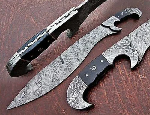 CUSTOM HANDMADE DAMASCUS STEEL BEAUTIFUL RAM HORN HUNTING BOWIE KNIFE WITH LEATHER SHEATH By Knives Maker
