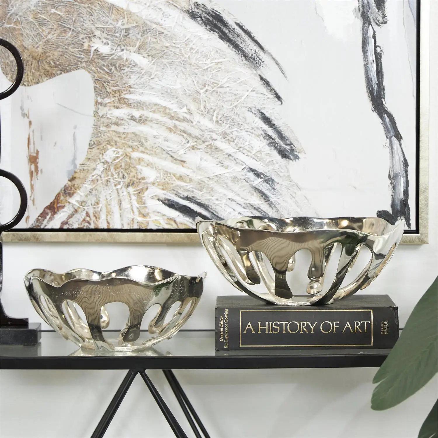 Silver Aluminum Metal Drip Decorative Bowl with Melting Designed Body Set of 2 Available at Reasonable Price