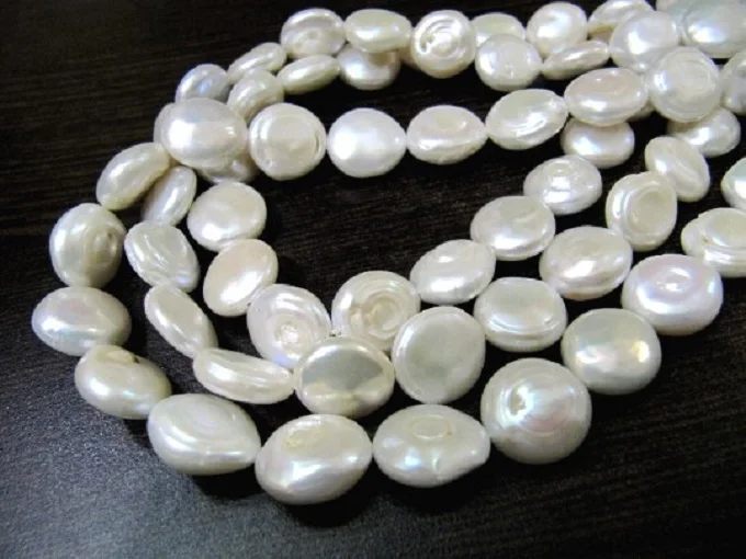 Natural Fresh Water Pearl Coin Shape Beads 12-13mm Beads Strand 16 inches Long Jewelry Making Gemstone Beads