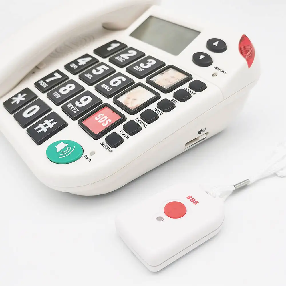 Landline Phone with Red Button SOS Alarm Corded Telephone Designed for Elderly Care