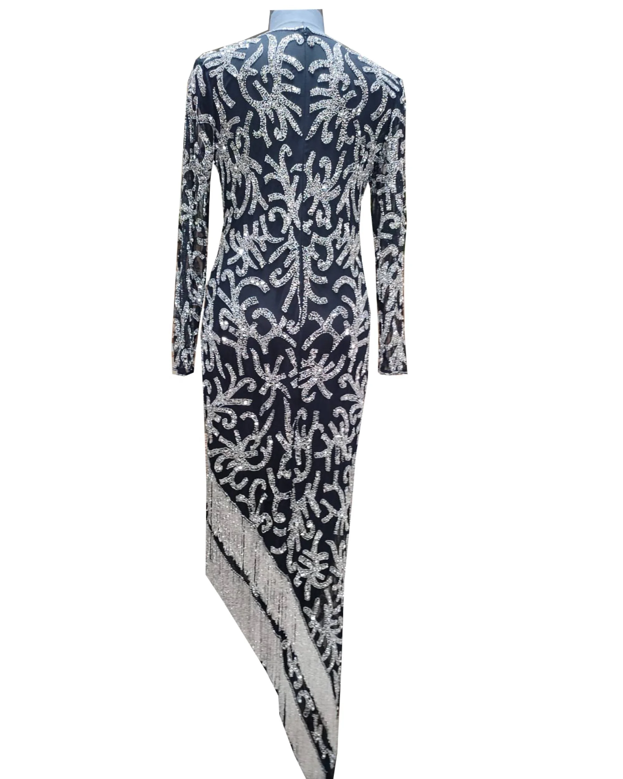 Stone Design V -Neck Beading Long Sleeves Evening Gowns Sequined Heavy handwork Mermaid Party Dress in good price