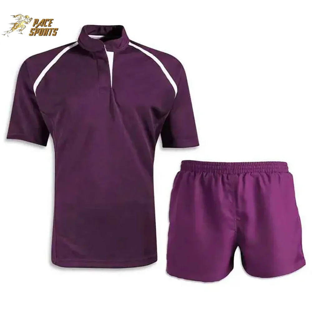 Custom Purple High Quality Latest Design Stylish Sublimated Hot Sale Thick Rugby Shirt With Shorts Uniform Set