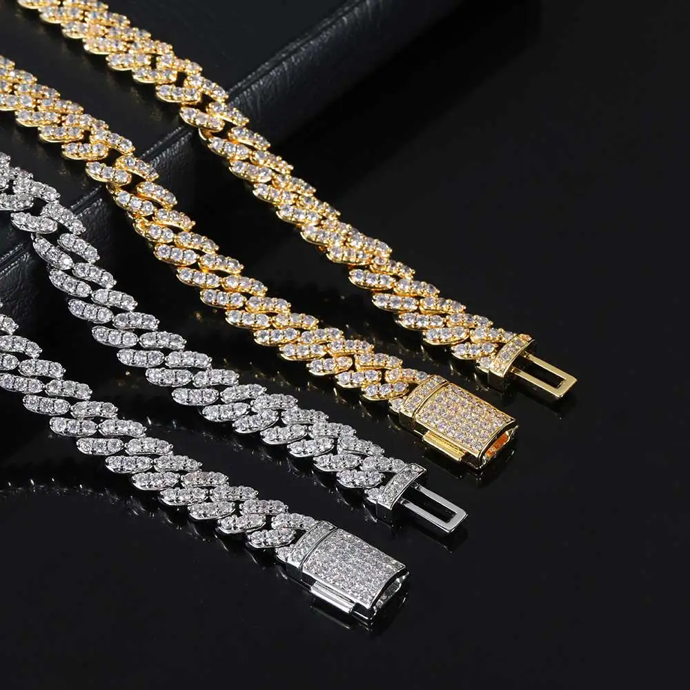 Bling Luxury Cubic Zircon Diamond Paved Lock Box Clasp 8mm Mens Hip Hop Jewelry Cuban Link Chain Necklace