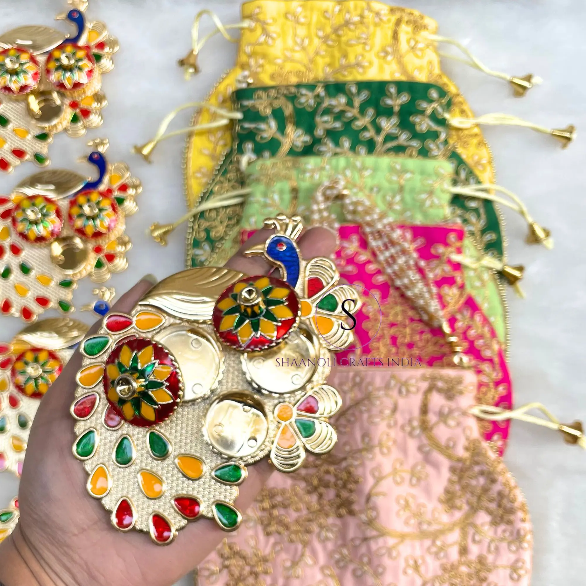 New Arrival Combo OF Potli Bags With Kumkum Platter For Pooja Occasions Return Gift Combo
