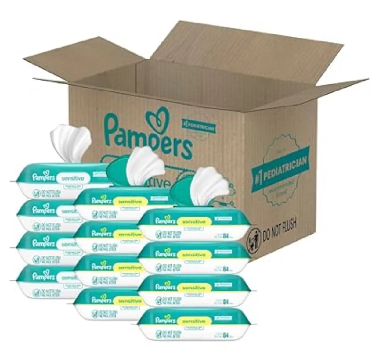 Pampers Sensitive Baby Wipes 1008 Total Unscented Water-Based Mini Flip-Top Packs Hypoallergenic Soft Paper for Cleaning