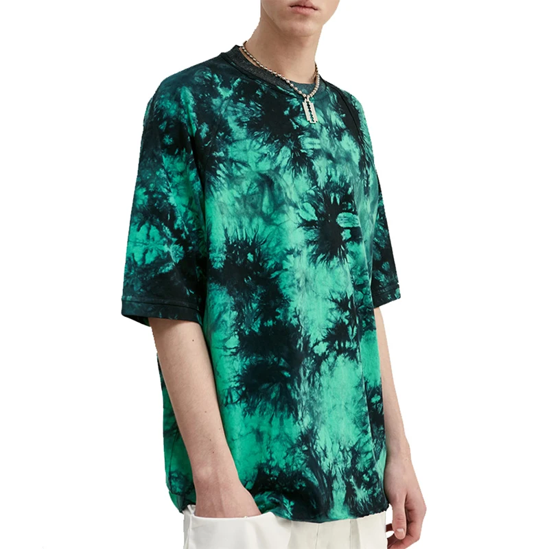 Colorblock Fashion Full Sleeve Elongated T Shirt Tie Dye Fashion Multi Colors Oversized Mens Tee Shirts With Custom Logo