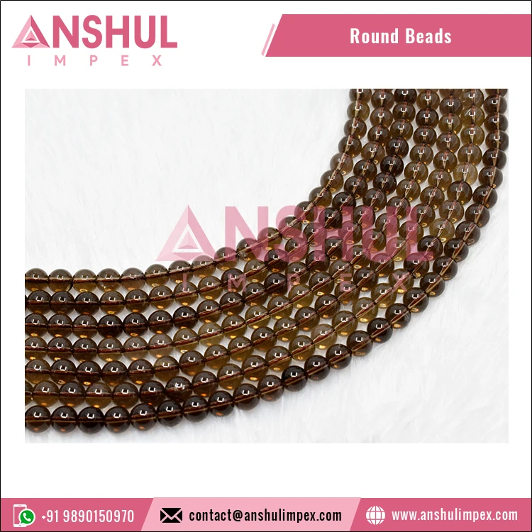 Indian Exporter of Good Quality Glossy and Smooth 12mm Smoky Quartz Gemstone Round Loose Beads at Factory Price
