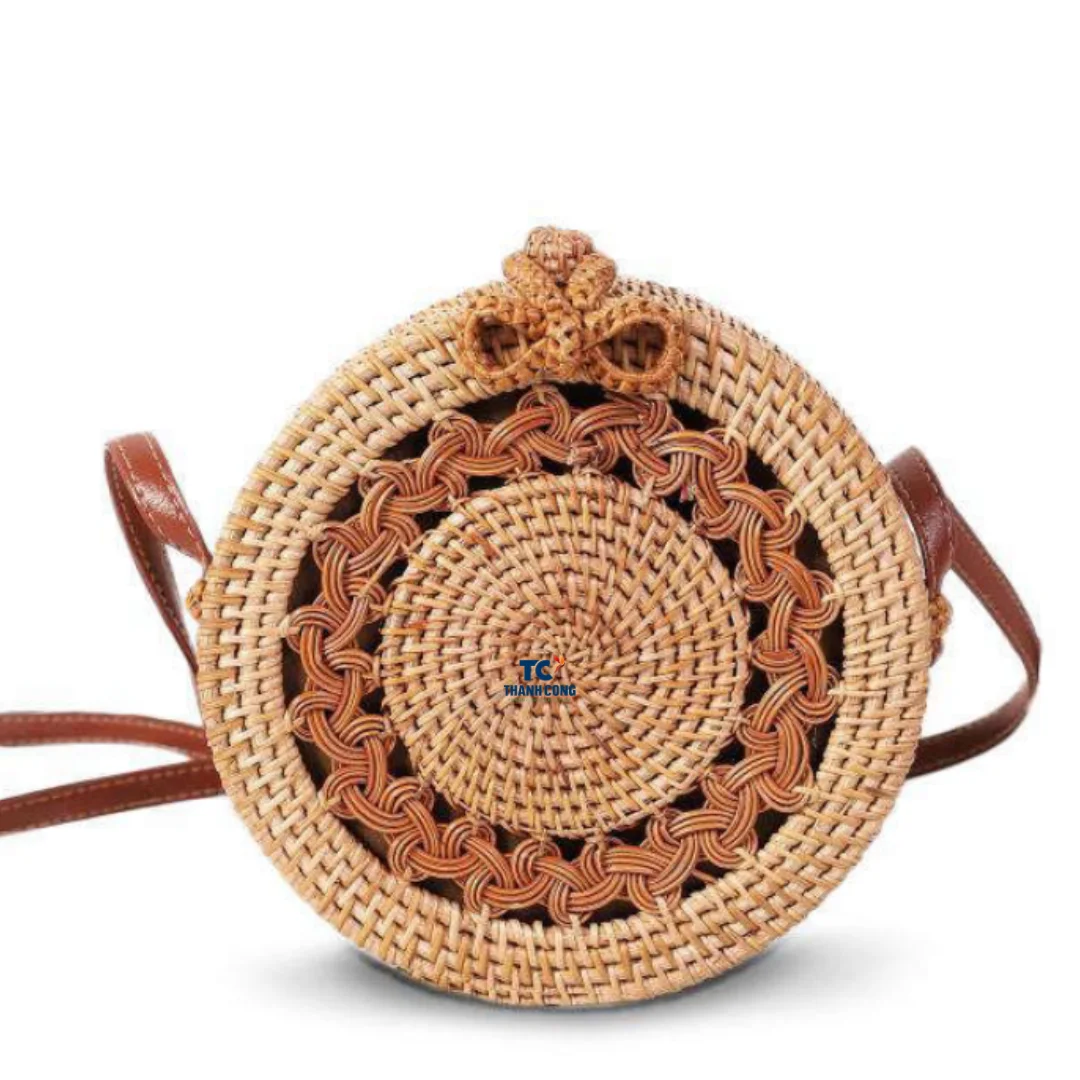 Homemade Women French Style Rattan Handle Shopping Rattan Bamboo Basket Bag Vietnam Rattan Bags
