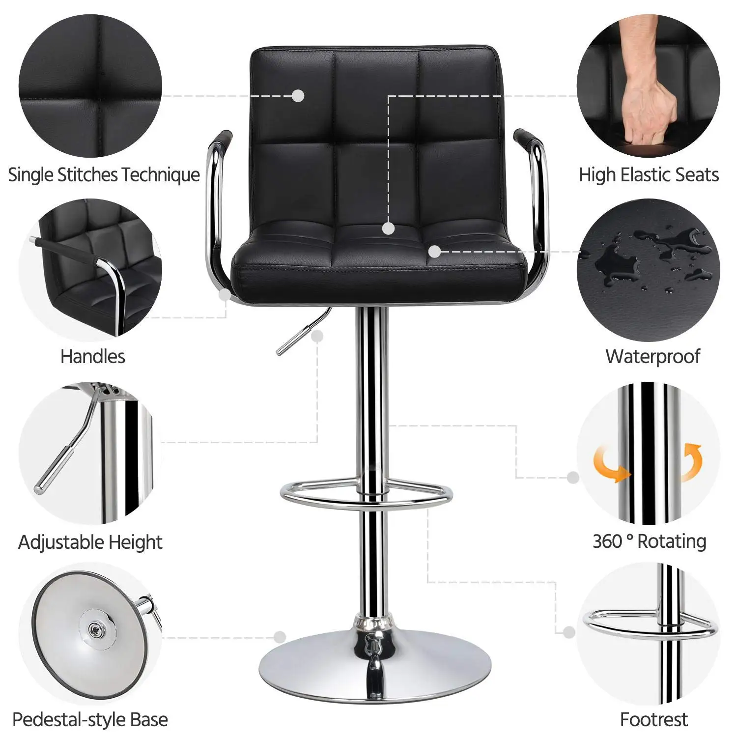 Adjustable Gas Lift Counter Stools Bar Chairs Synthetic Leather Modern Design 360 Degree Swivel Bar stools for Kitchen
