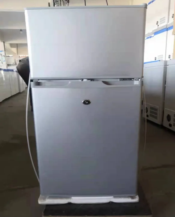 High quality DC 12/24V solar powered  top freezer double doors 98 liters mini portable DC 12V solar refrigerator home appliance