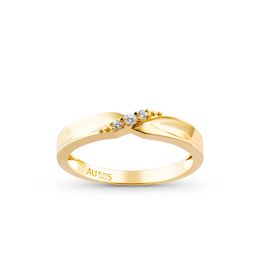Korean style gold wedding rings for couple with cubic zirconia stone HTJ Brand Vietnam Manufacturer NC592B