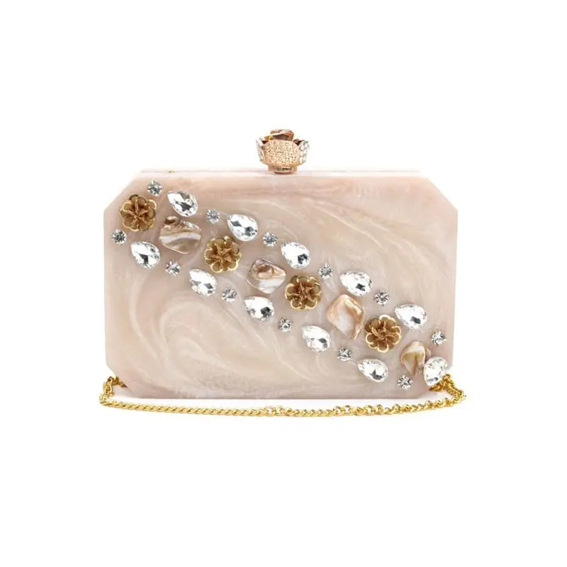 Indian smart craft White Marbal Resin Clutch With Beautiful Stones For Gorgeous Ladies