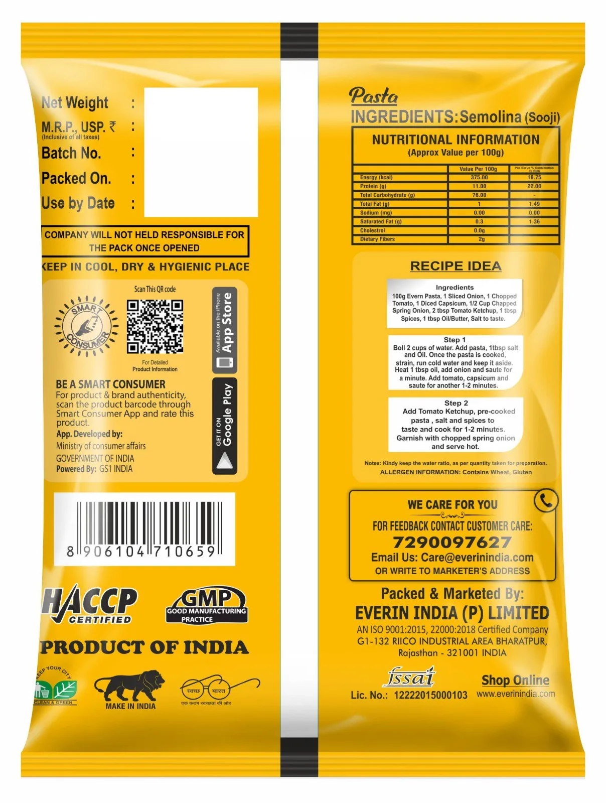 Everin 1Kg Healthy Delicious Pasta Fusilli Fresh Spaghetti Macaroni Dried Durum Wheat Box Packaging with Couscous Easy to Cook