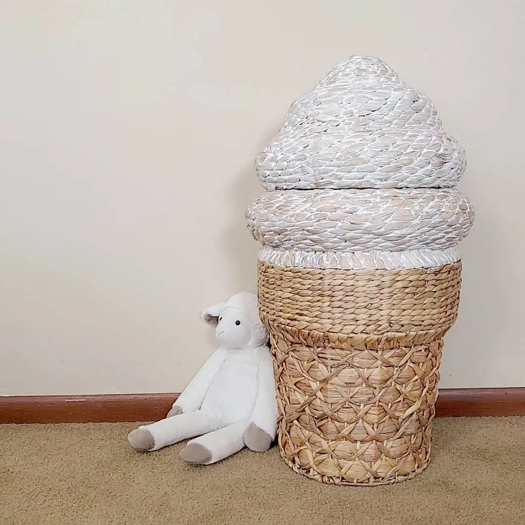 Toy storage organizer ice cream cone shaped baskets for kids handwoven water hyacinth children toys container basket